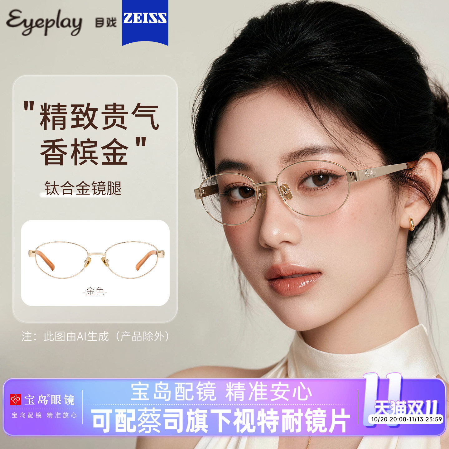 目戏老钱风眼镜近视女可配度数镜片可选蔡司椭圆眼镜框镜架19004