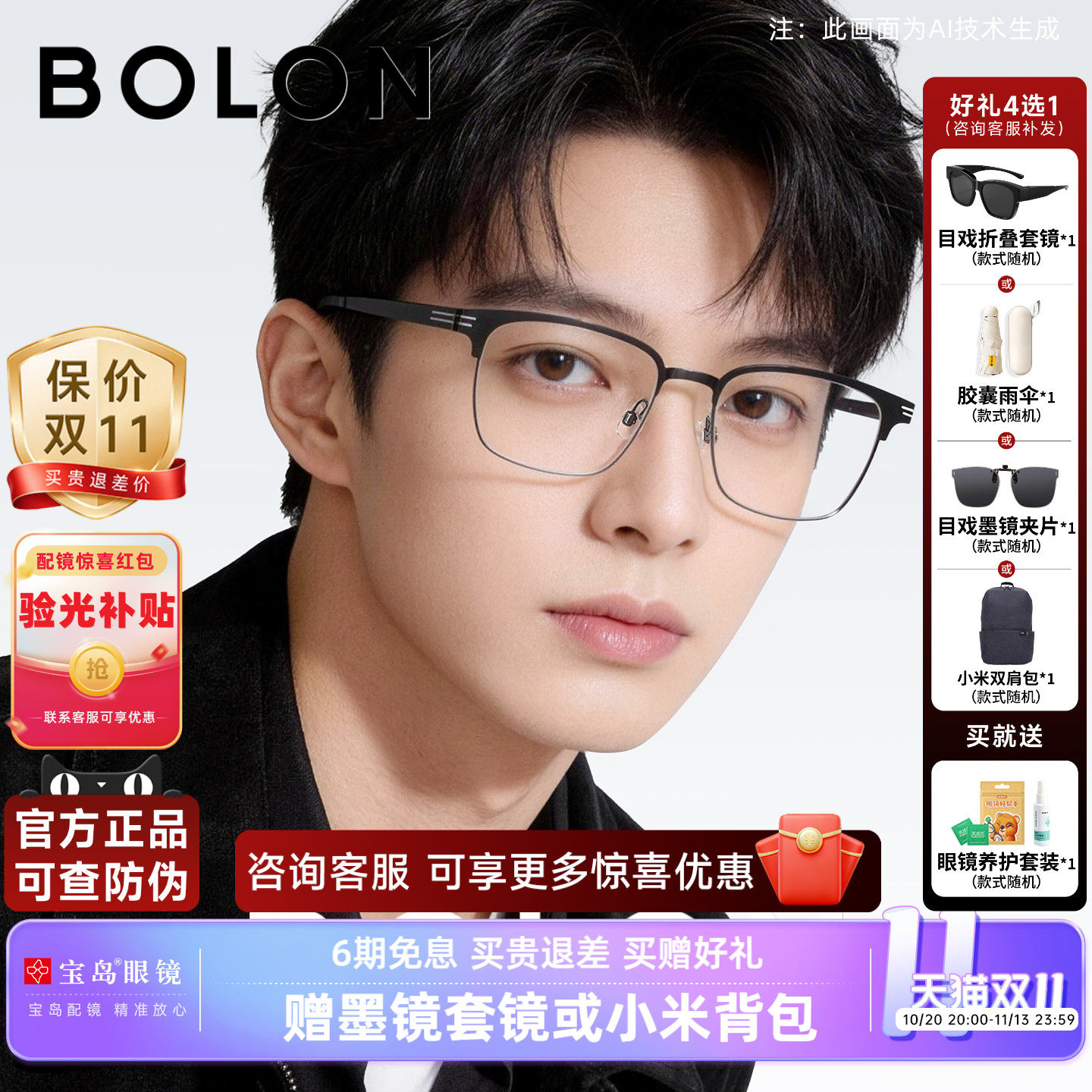 暴龙眼镜框新品近视镜钛合金方形时尚潮流眉架男士可配镜片BA7027