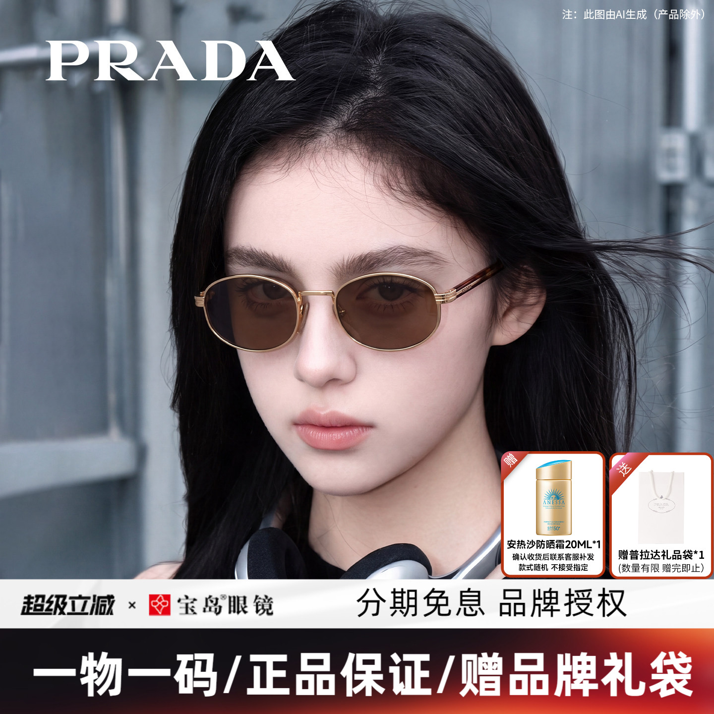 刘雯同款PRADA普拉达墨镜女士复古老钱风眼镜时尚潮太阳镜B53S