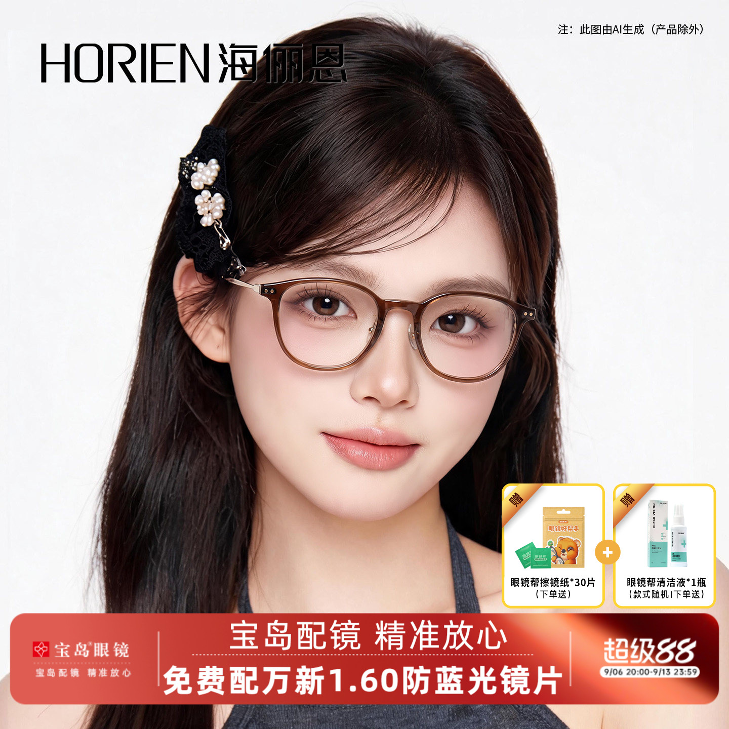 海俪恩时尚百搭方框近视镜显白防蓝光2026年新款眼镜架男女Y3008