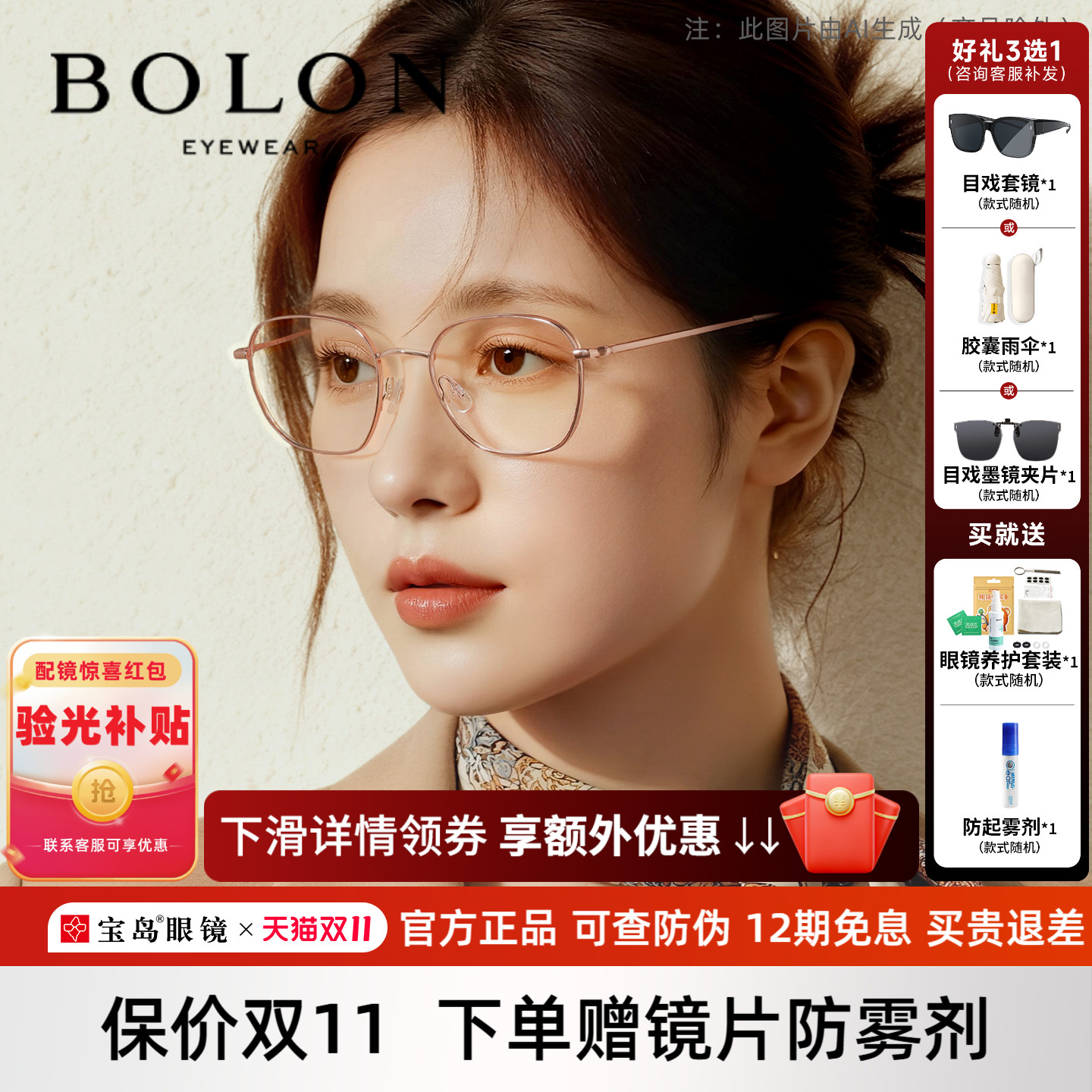 暴龙男女时尚钛合金近视眼镜框