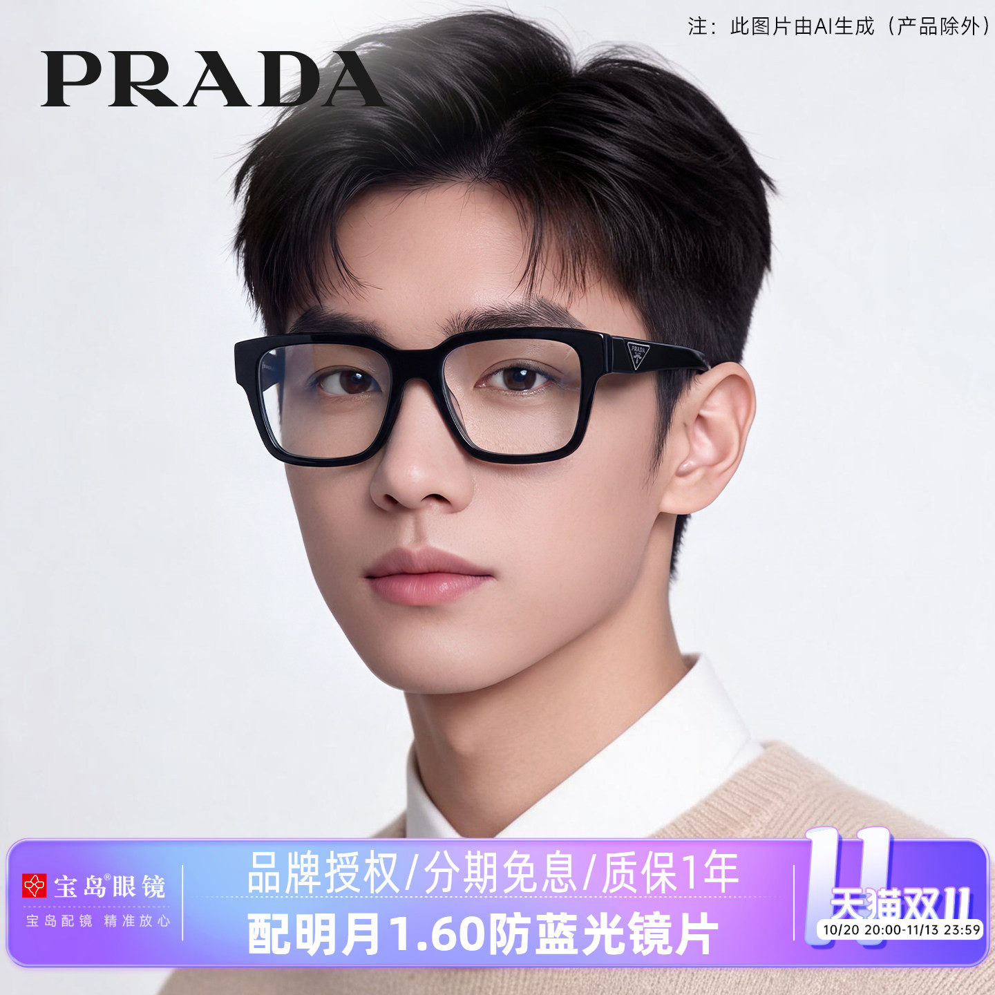 Prada普拉达眼镜框男女素颜时尚眼镜架可配近视墨镜片08ZVF/D10VD