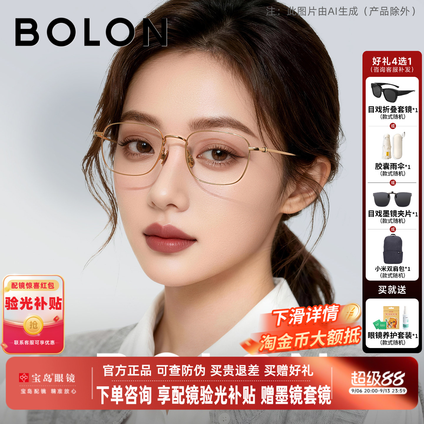 暴龙方框近视眼镜框女钛合金镜腿小框光学镜架男可配度数BT1616