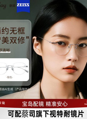 目戏高智感无框近视眼镜女可配度数可选防蓝光眼镜框镜架男23007