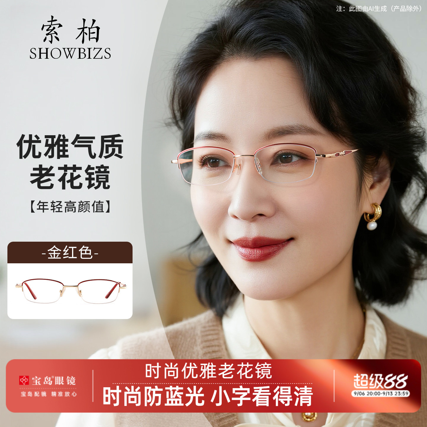 索柏老花镜防蓝光高清树脂时尚老年人远视老光眼镜女士宝岛正品