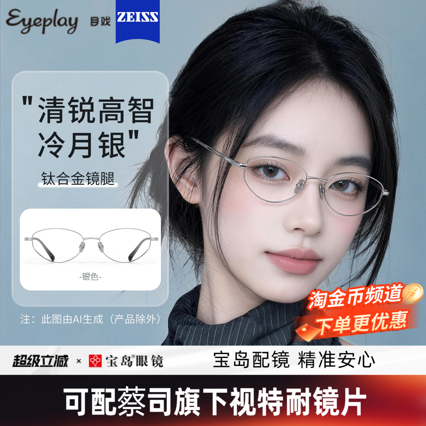 目戏老钱风近视眼镜可配防蓝光