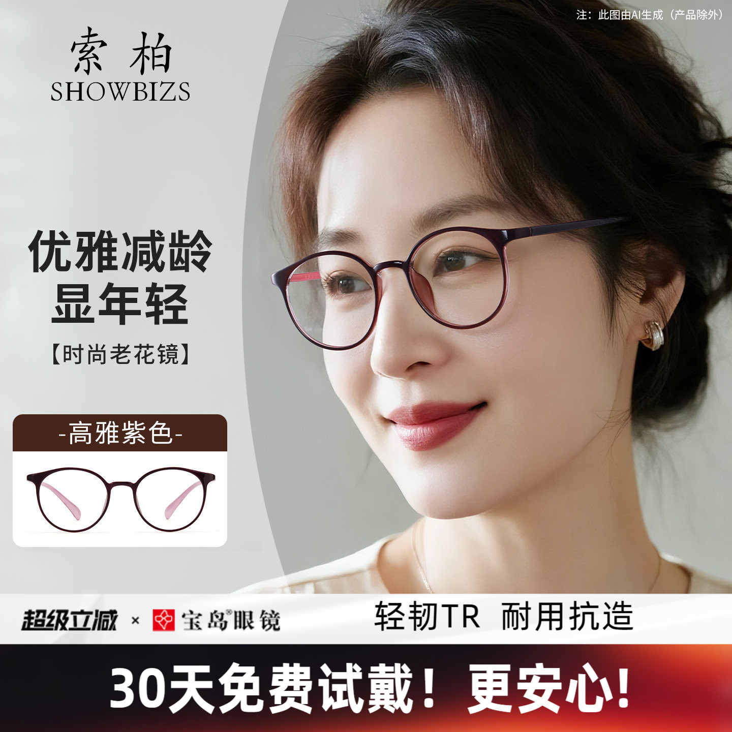 索柏老花镜女士时尚洋气防蓝光