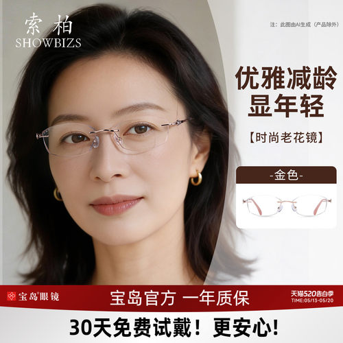 索柏2026新款老花镜女式高清防蓝光品牌高档正品无框老花眼镜女士