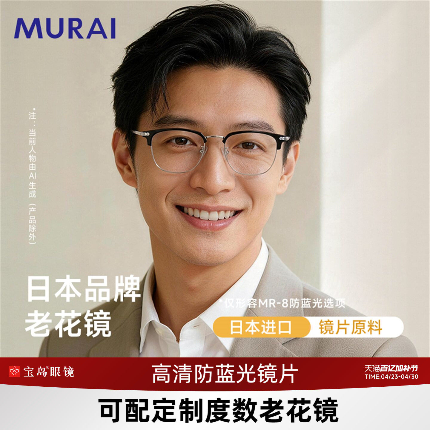 MURAI老花镜男品牌高档正品高清老花眼镜男款可配蔡司视特耐镜片