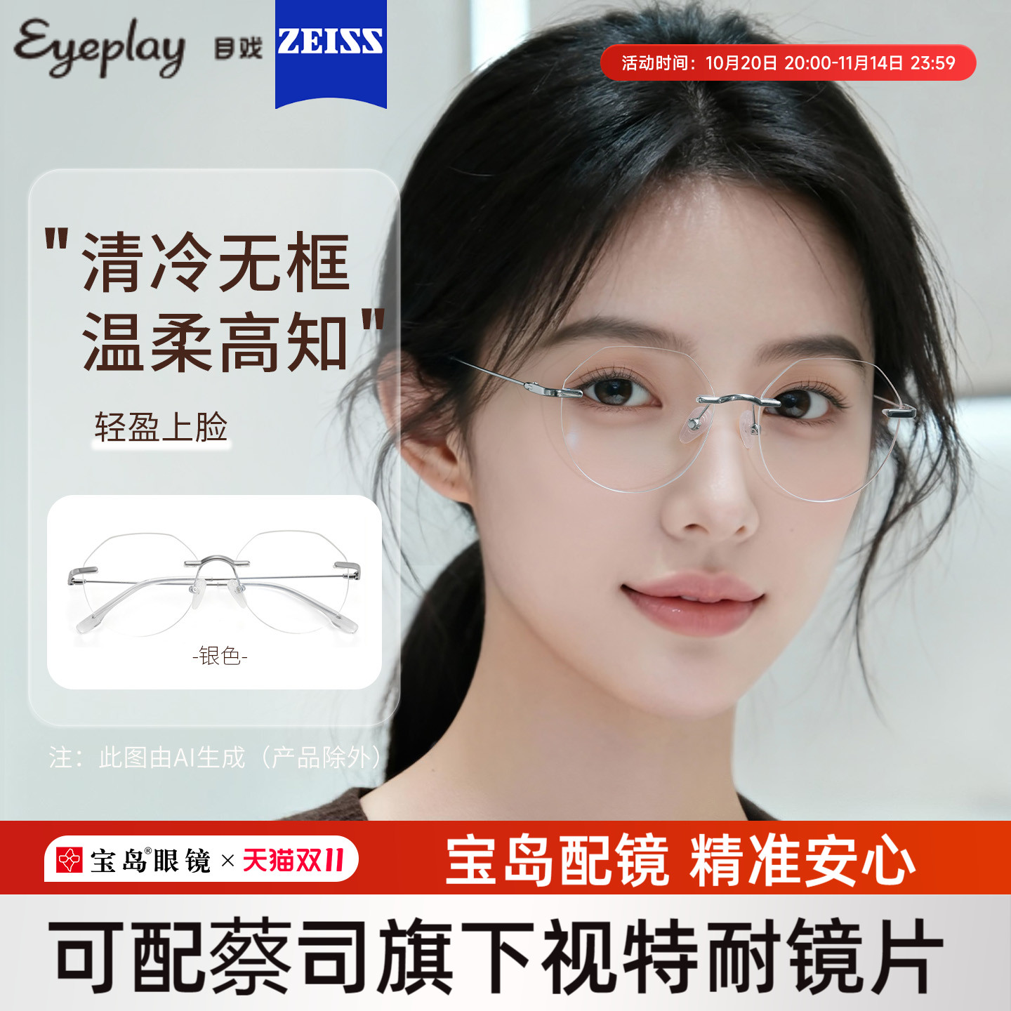 目戏斯文无框近视眼镜