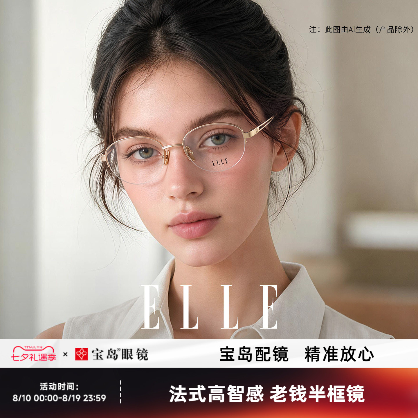 ELLE老钱风高智金属半框眼镜女可配防蓝光度数近视眼镜框架女7021
