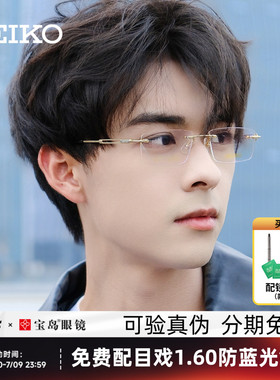 SEIKO精工眼镜框商务时尚斯文无框钛合金镜架可配近视镜片HC1019
