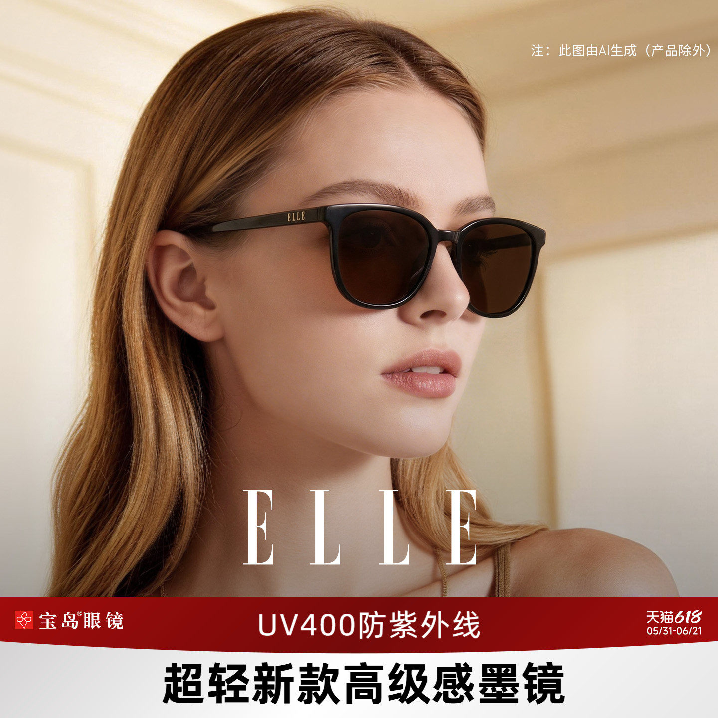 ELLE超轻茶色墨镜2026年新款太阳镜开车度假防紫外线强光刺眼3010