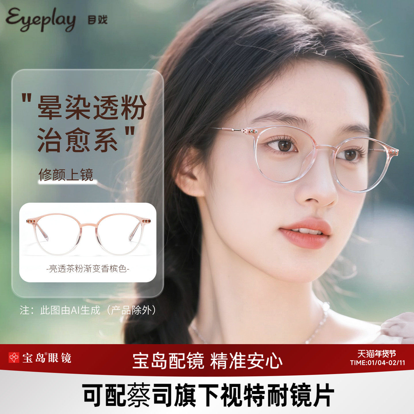 目戏少女粉眼镜近视女可选防蓝光可配度数镜片眼镜框镜架5007C4,ZIPPO/瑞士军刀/眼镜,定制成品光学镜,淘宝优惠券,粉丝福利购,淘宝优惠卷