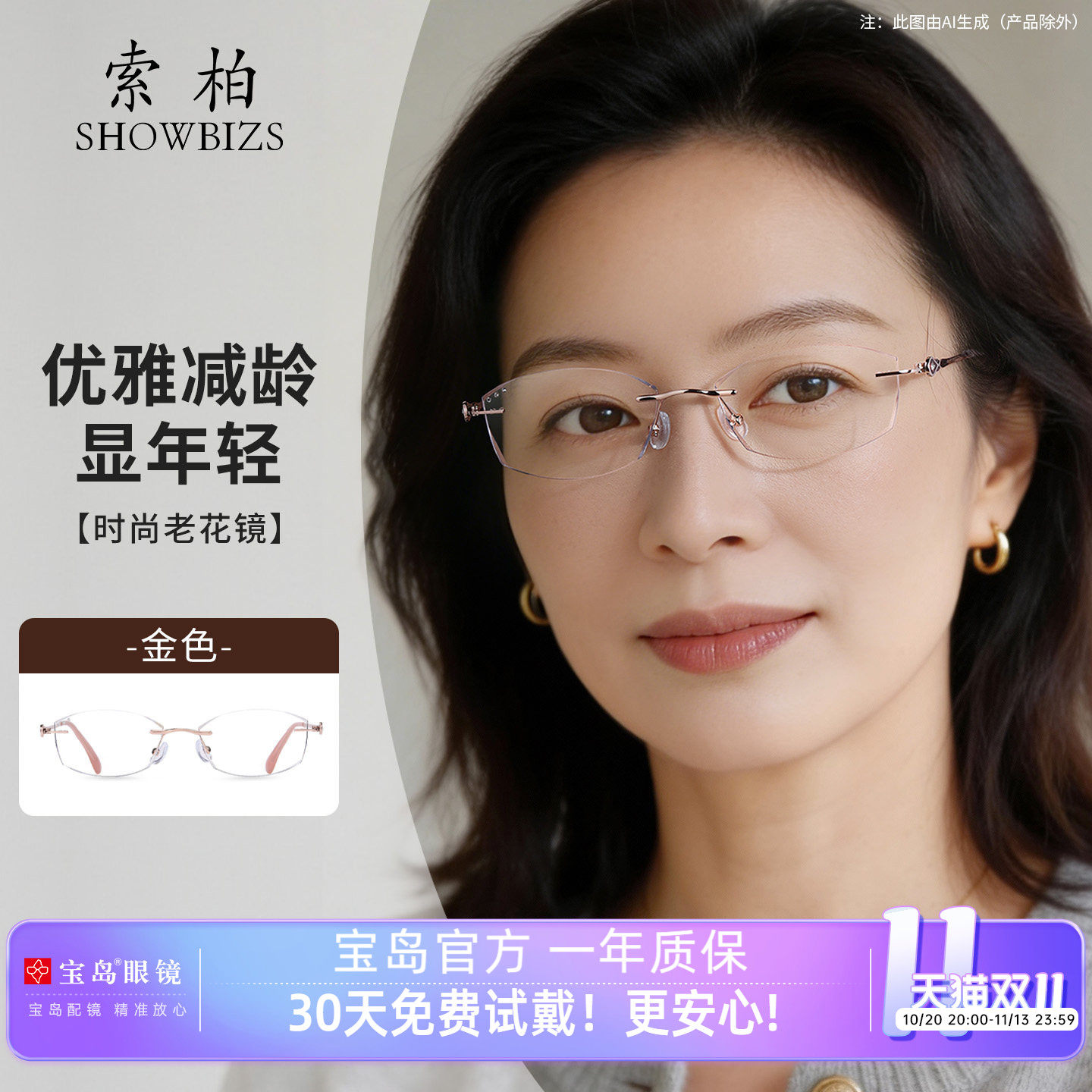 索柏2026新款老花镜女式高清防蓝光品牌高档正品无框老花眼镜女士