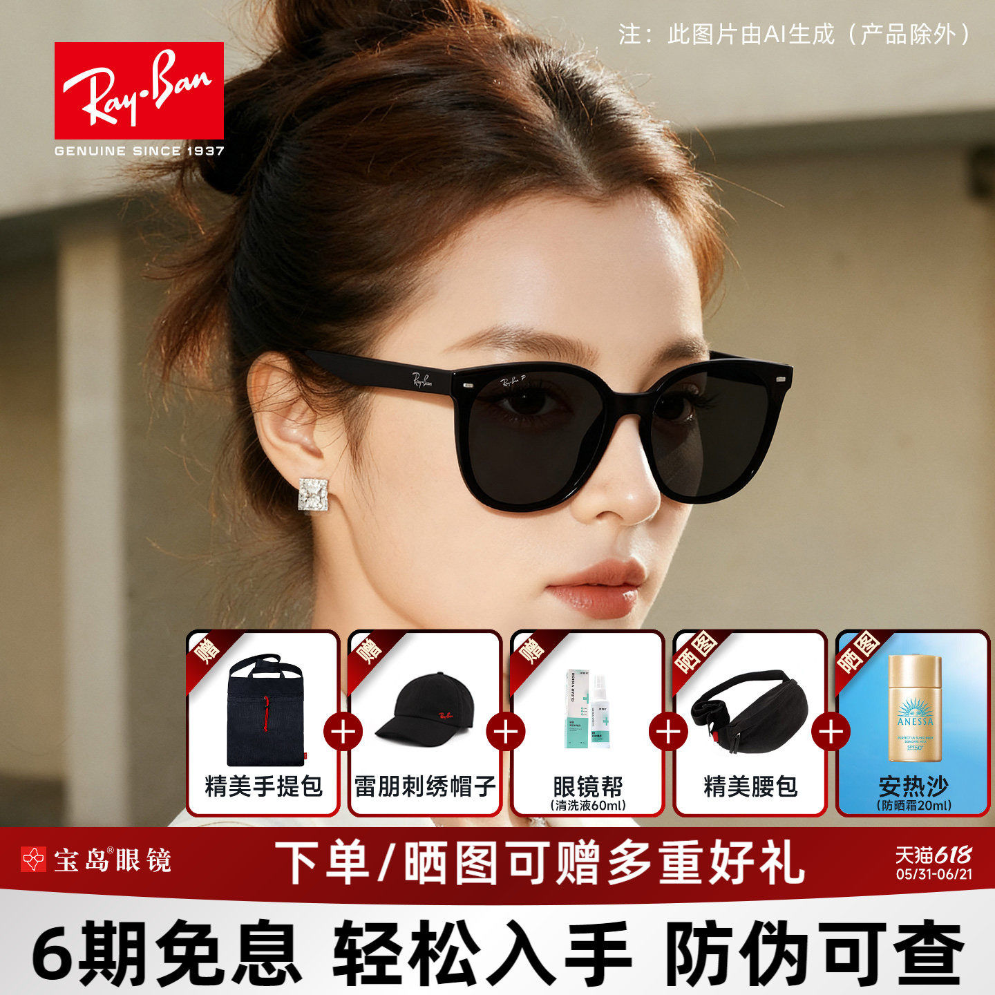 RayBan雷朋太阳镜新品时尚黑超舒适轻盈近视墨镜男女同款0RB4423D