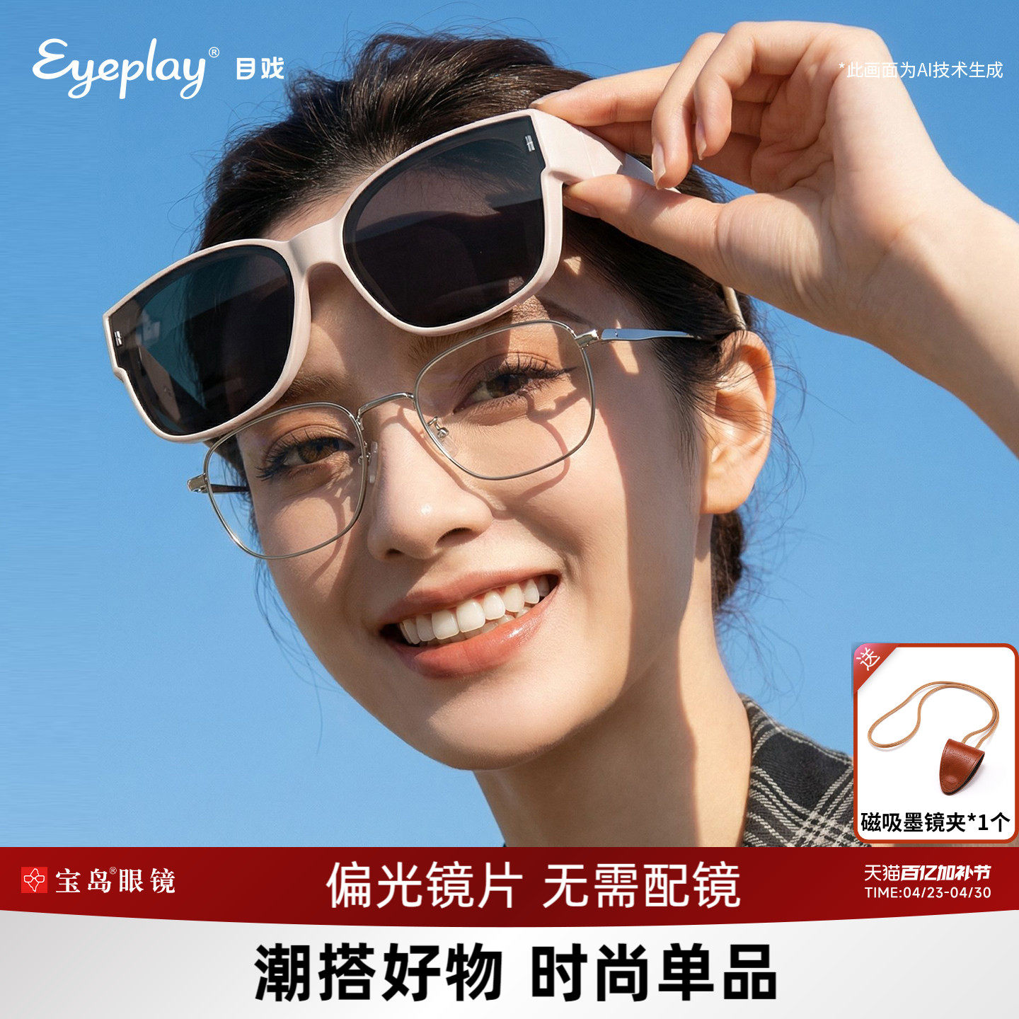 目戏套镜近视太阳镜白框墨镜女士偏光防紫外线男开车眼镜非夹片