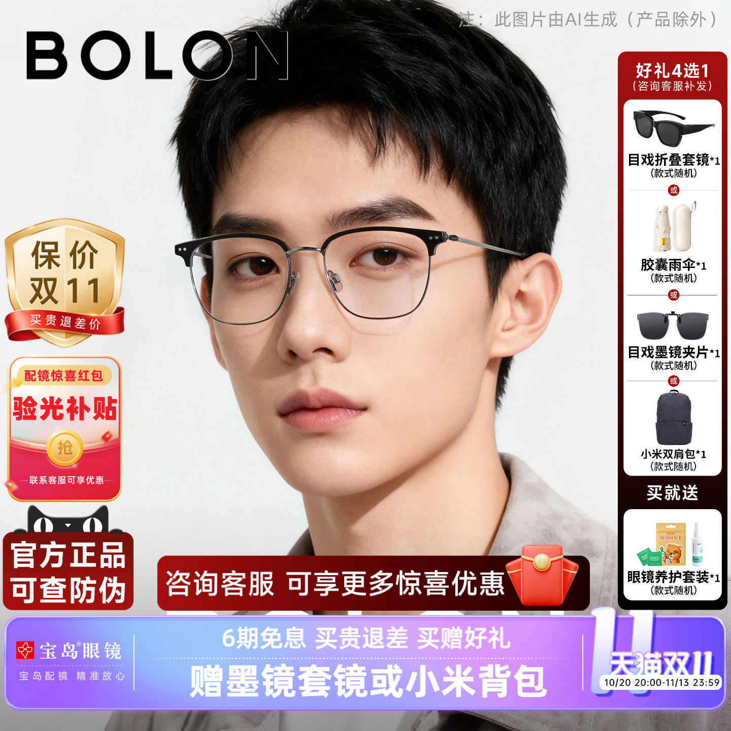 暴龙近视眼镜框钛合金商务休闲眉框男可配蔡司镜片光学镜架BA6001