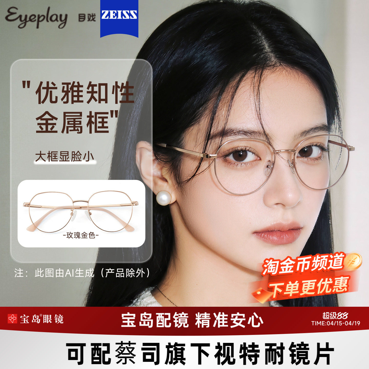 目戏近视眼镜女可配蔡司度数可选防蓝光镜片专业配眼镜框镜架5002