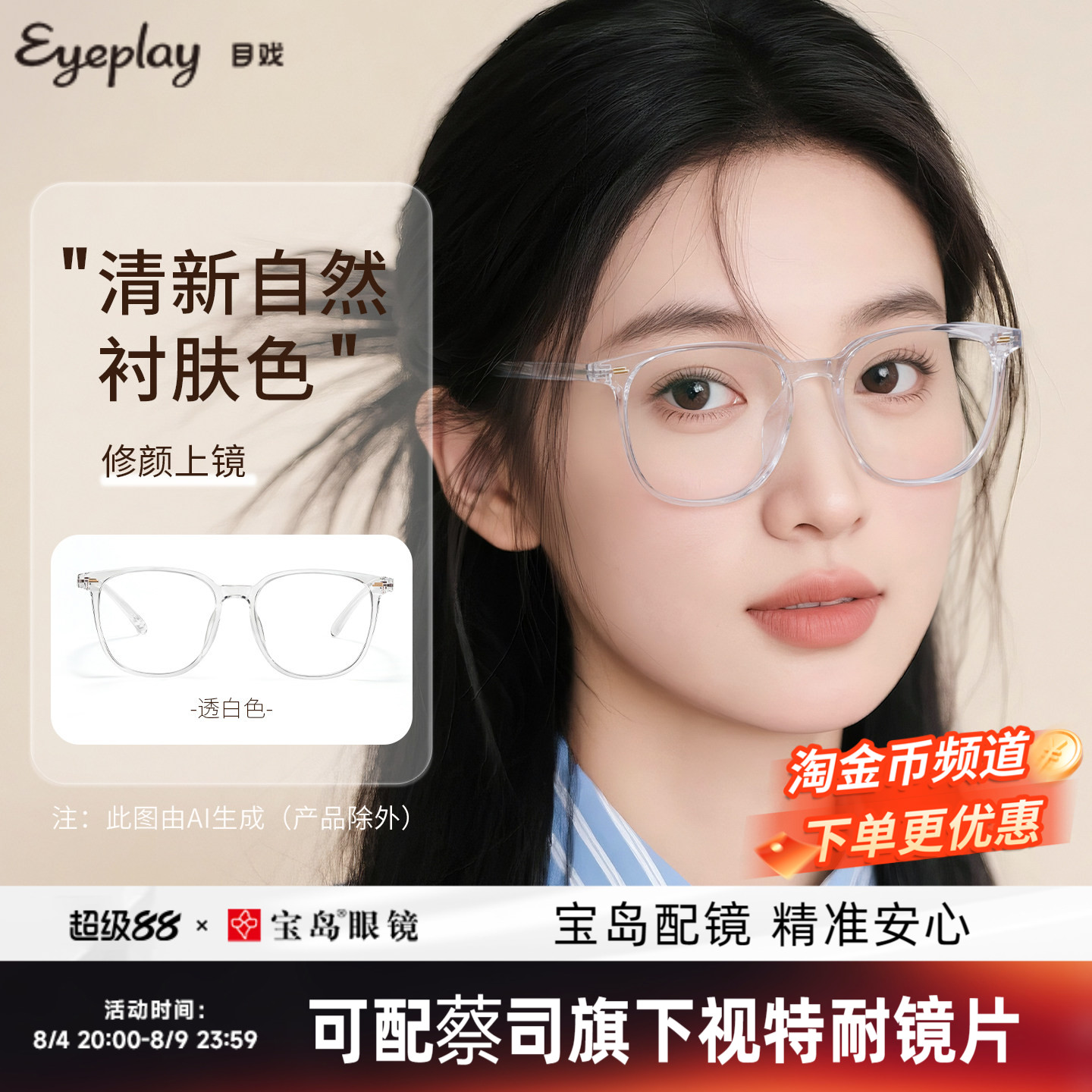 目戏素颜眼镜轻盈舒适显脸小