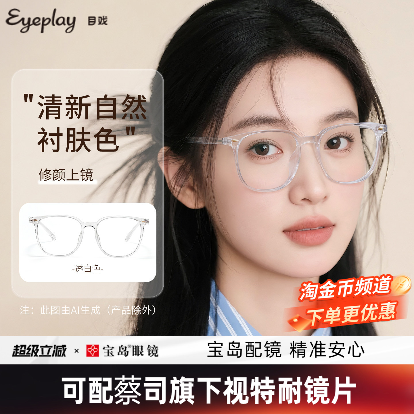目戏素颜眼镜轻盈舒适显脸小