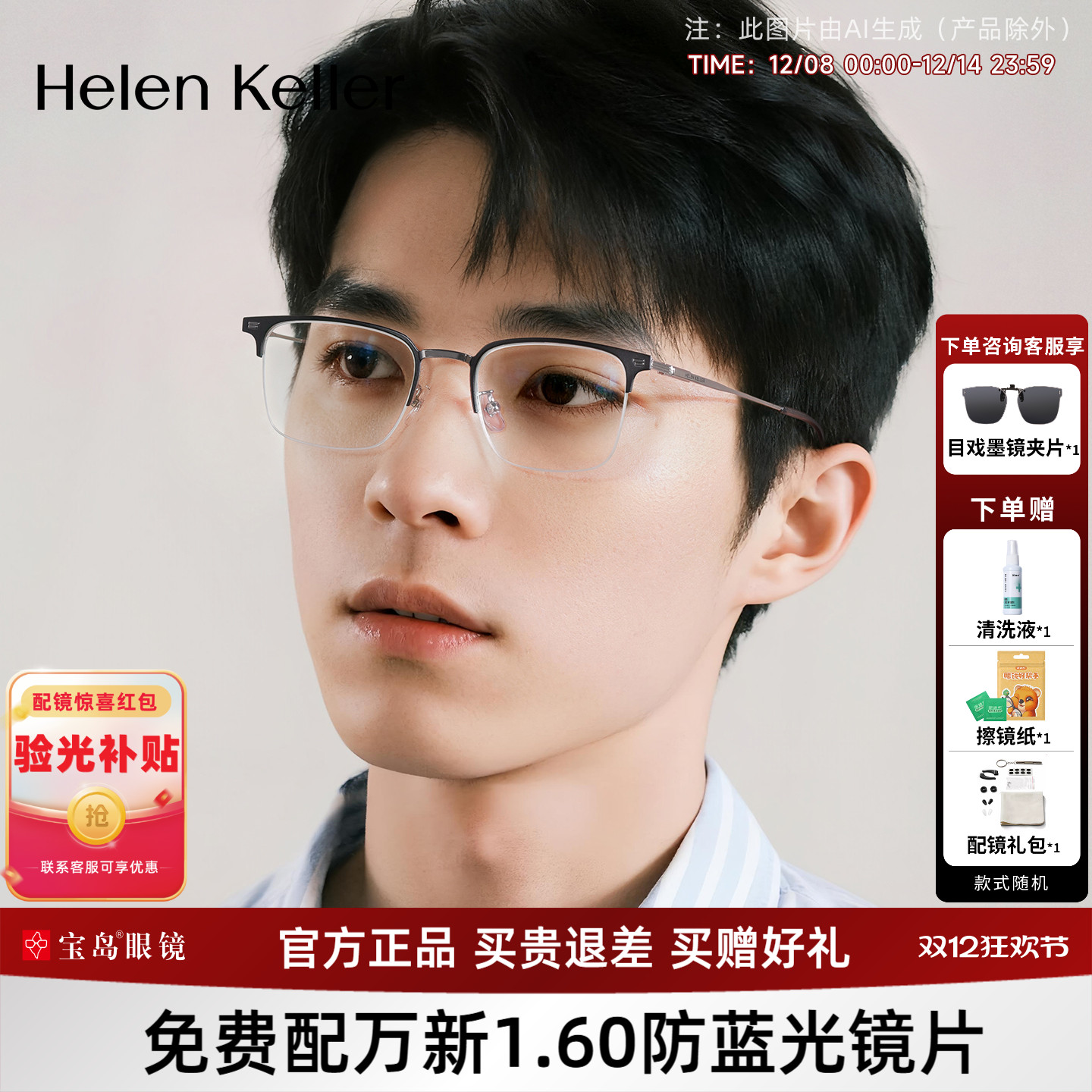 海伦凯勒近视眼镜架商务时尚眉框