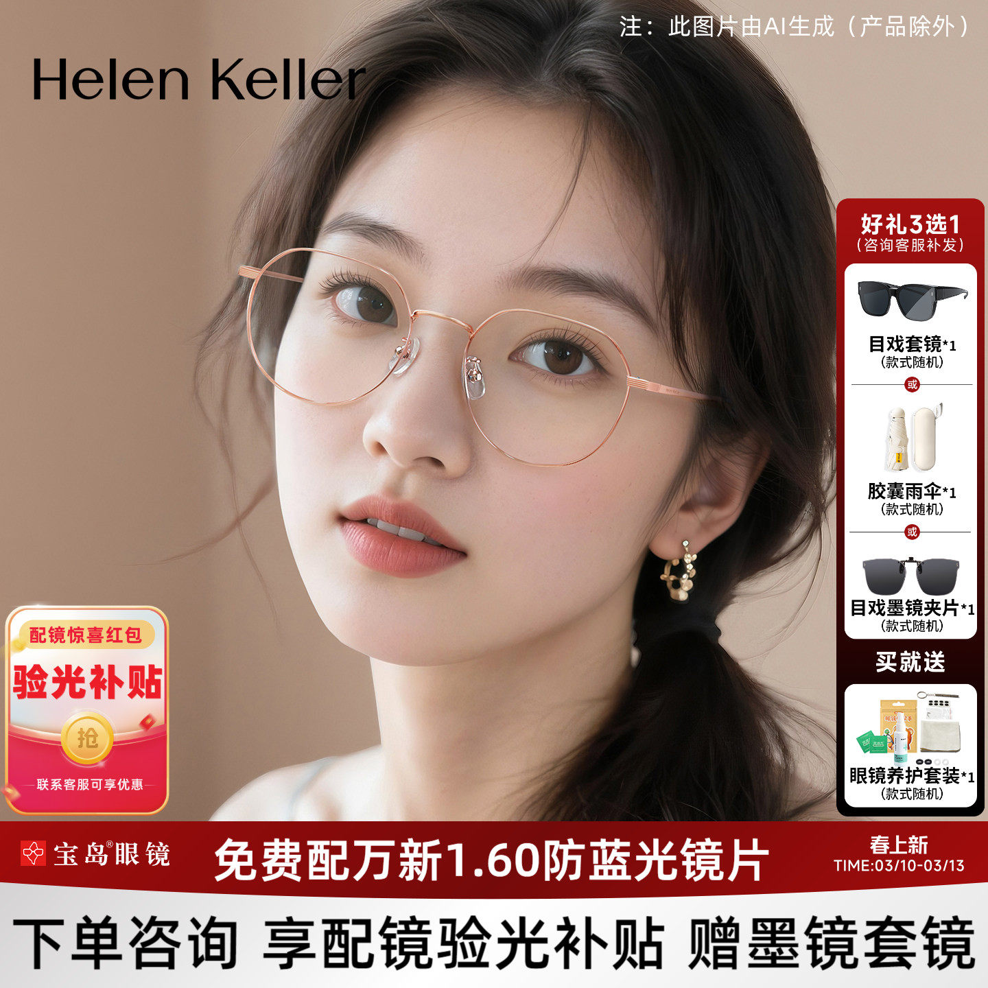 海伦凯勒近视眼镜框女文艺圆框可配度数可选防蓝光轻镜架男H23041