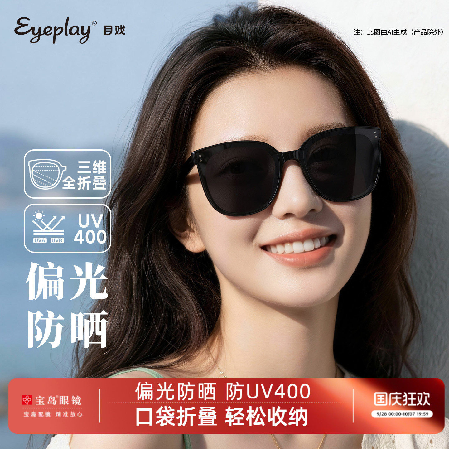 宝岛目戏折叠偏光墨镜防UV400