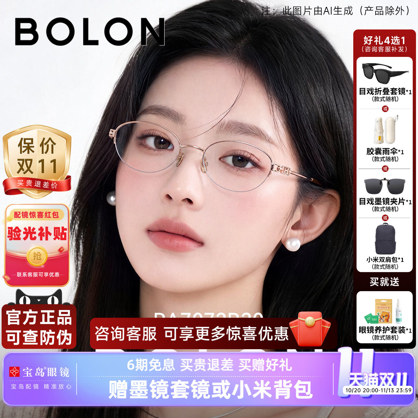 暴龙近视眼镜框26新款书呆子精致清冷椭圆形半框可配度数女BA7072