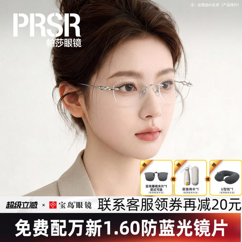 帕莎眼镜框女士轻盈无框眼镜架