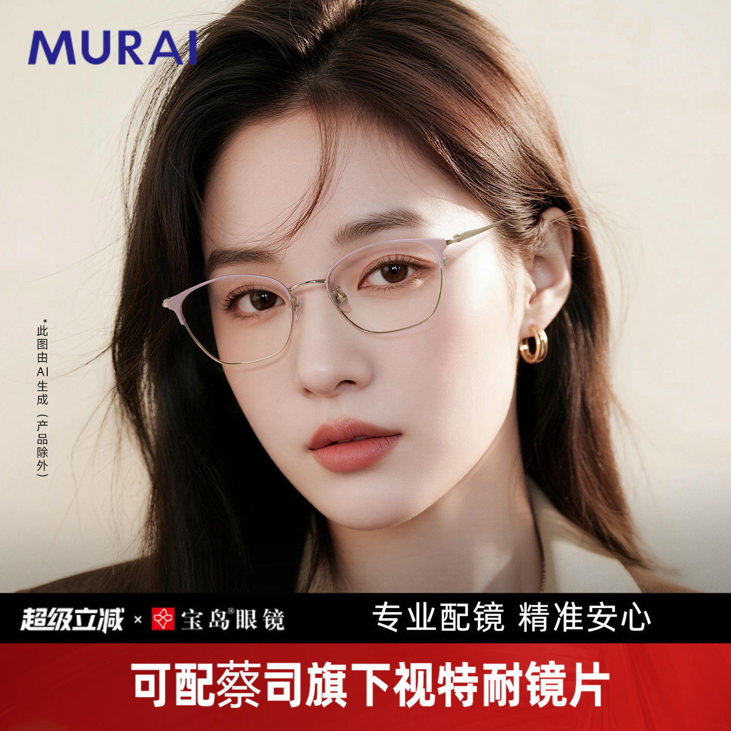 MURAI近视眼镜女时尚复古高级感钛合金腿镜框眼镜女可配度数近视