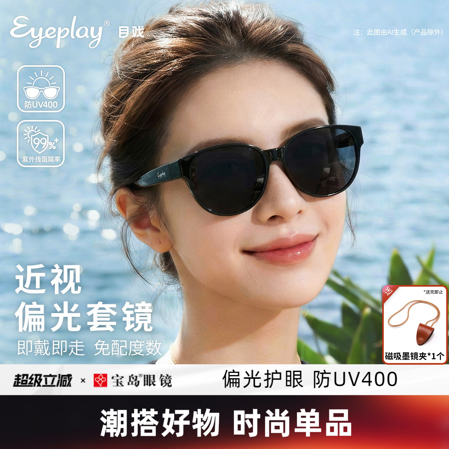 目戏近视专用墨镜套镜女款2026新款高级感可套近视镜太阳镜76007