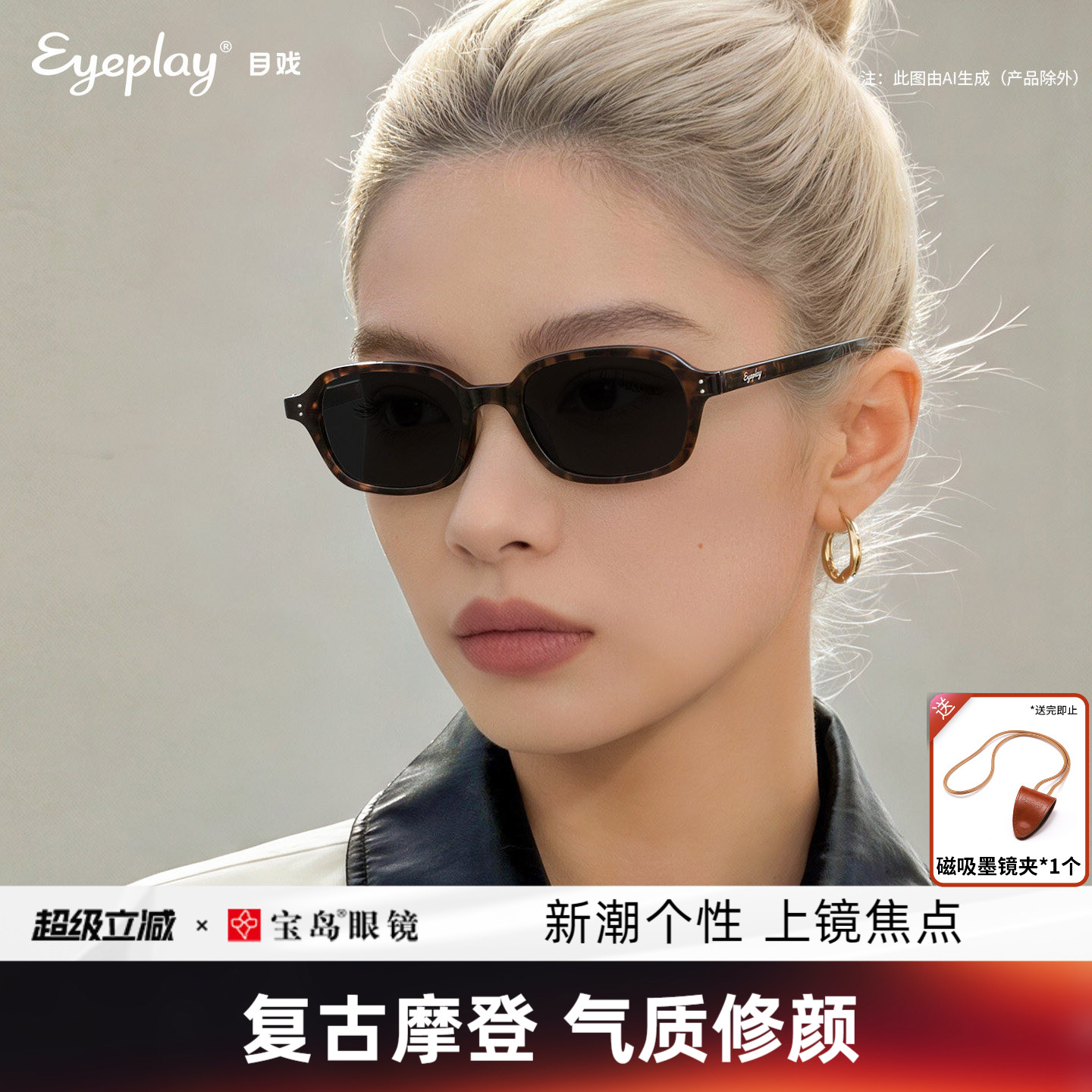 目戏复古老钱风太阳镜女款图片