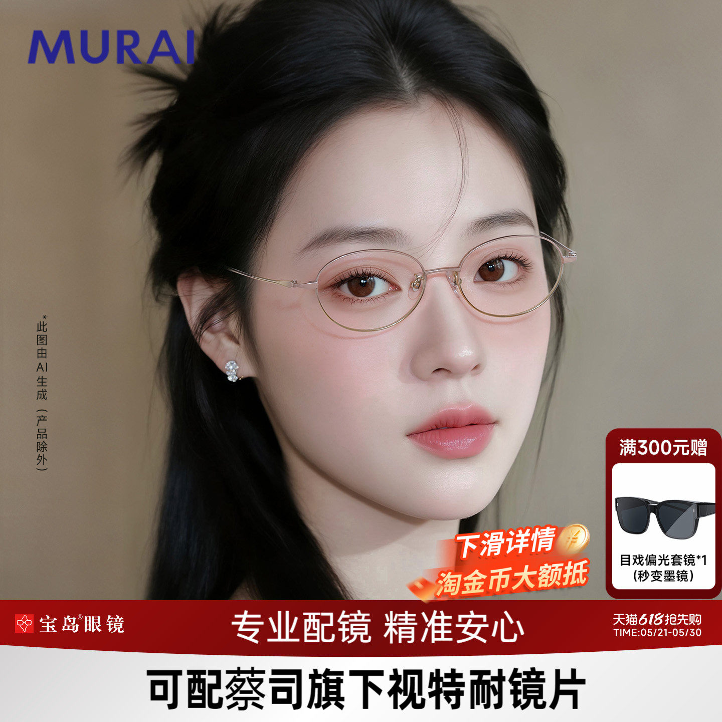 MURAI小脸近视眼镜架女款书呆子钛合金眼镜框可配小框高度近视片