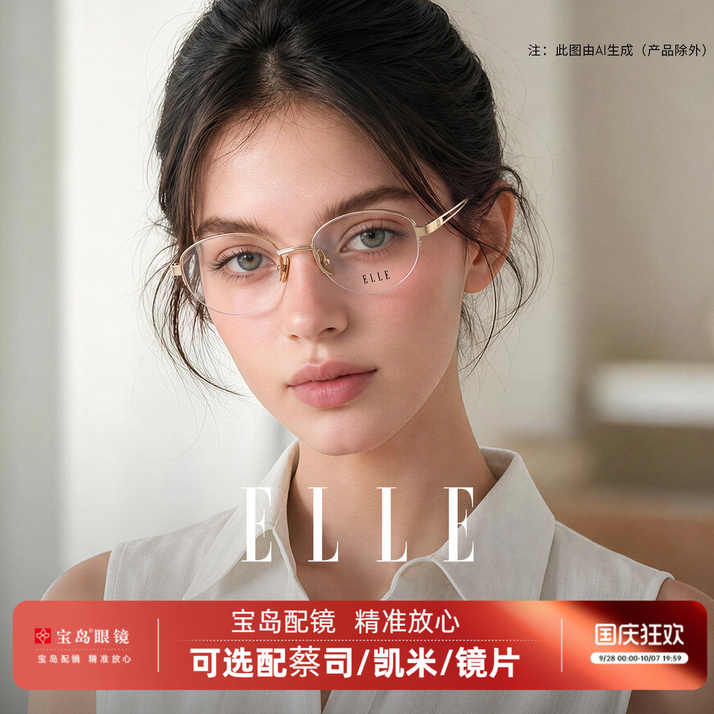 ELLE老钱风高智金属半框眼镜女可配防蓝光度数近视眼镜框架女7021