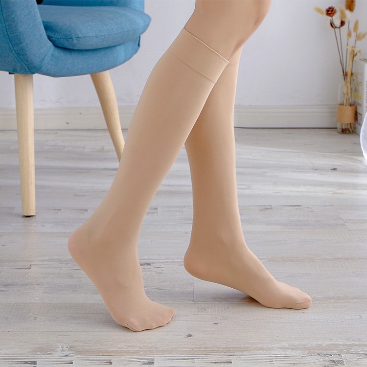 。中筒丝袜女 春秋加厚紡勾丝黑色肤色及膝半截小腿袜过膝美腿袜