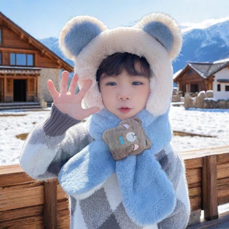 可爱超萌儿童冬季帽子围巾男女宝宝婴儿冬天防寒一体围脖防风口罩