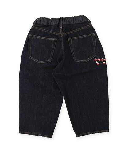 日系潮牌童装｜原/25秋冬男女童通用刺绣企鹅细绒厚款阔腿牛仔裤