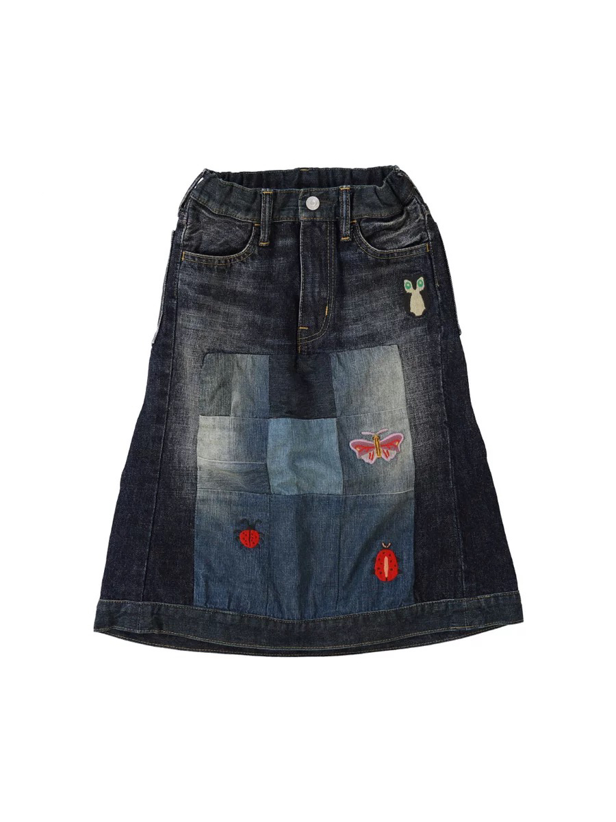 日系潮牌｜原｜25春夏女童亲子款刺绣蝴蝶补丁牛仔半身裙