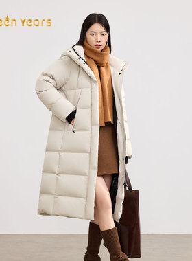 Queen Years羽绒服女2025新款冬季中长款过膝加厚保暖白鸭绒外套