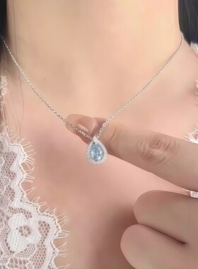 蓝眼泪水滴锁骨链送女友