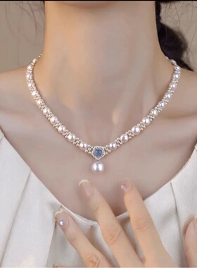 珍珠海蓝宝手工编织项链女款