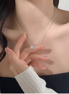 925纯银方钻锁骨链新款轻奢女