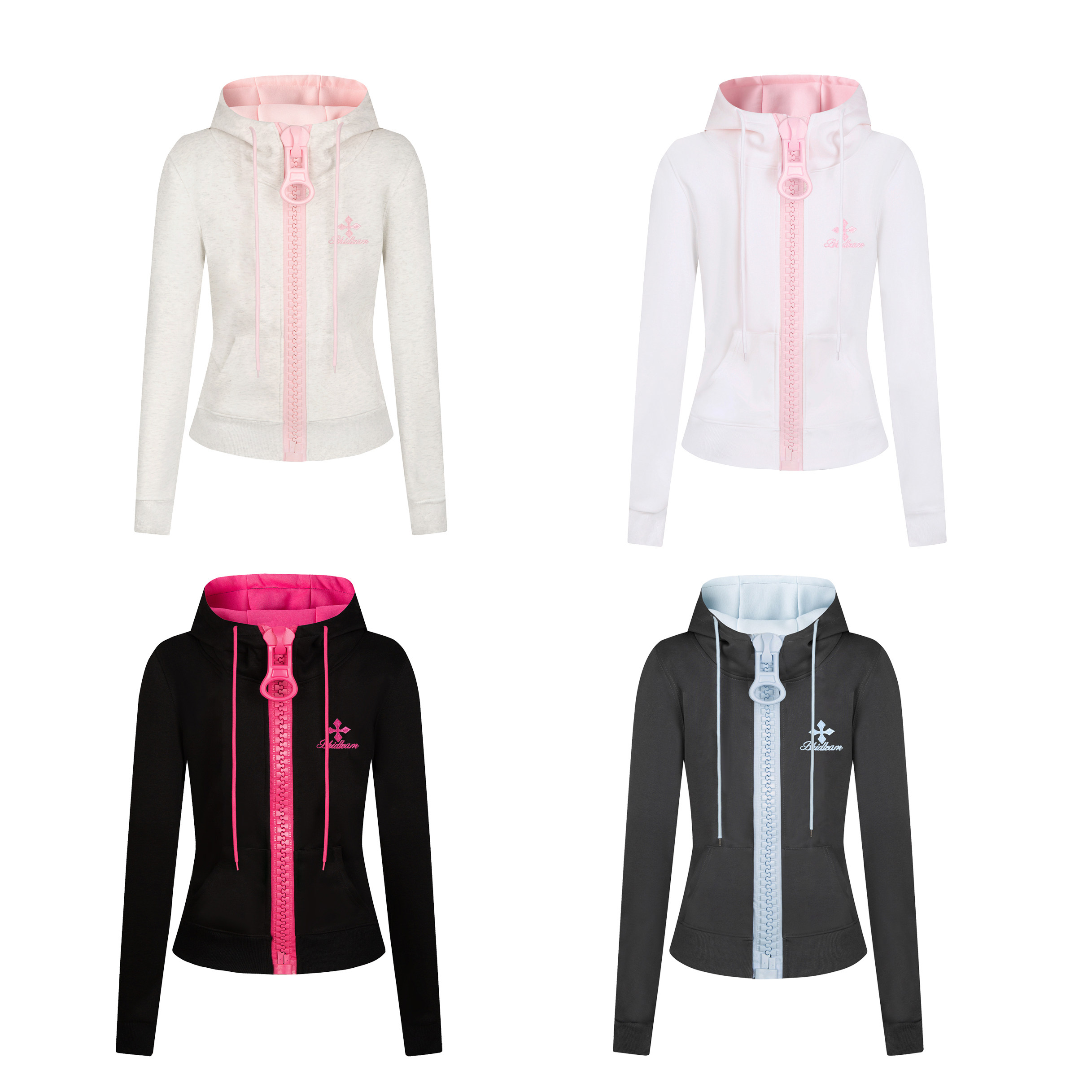 美式趣味大拉链撞色连帽卫衣女2026秋季修身显瘦百搭Y2K短外套潮