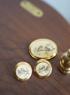 西洋小鸟耳夹barlow瓷板画复古耳钉胸针套装