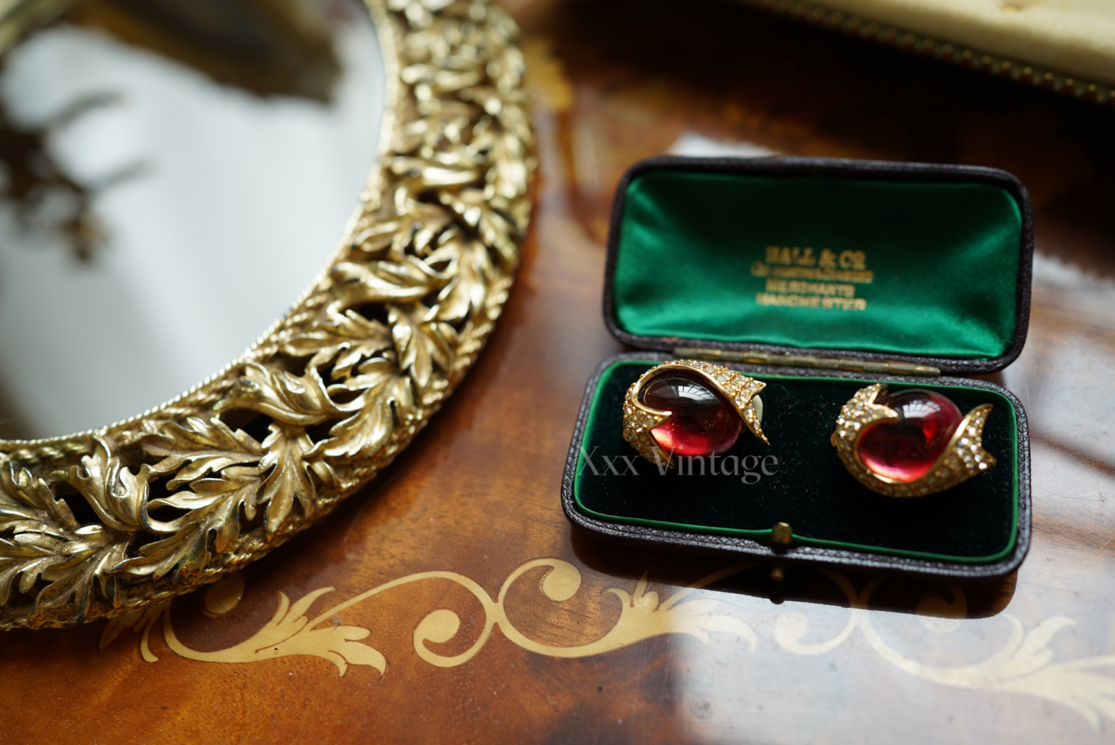 vintage红色爱心耳夹ciner琉璃耳夹