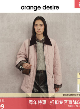 [棉花糖] orange desire撞色翻领灯芯绒棉服短外套2025冬季新款