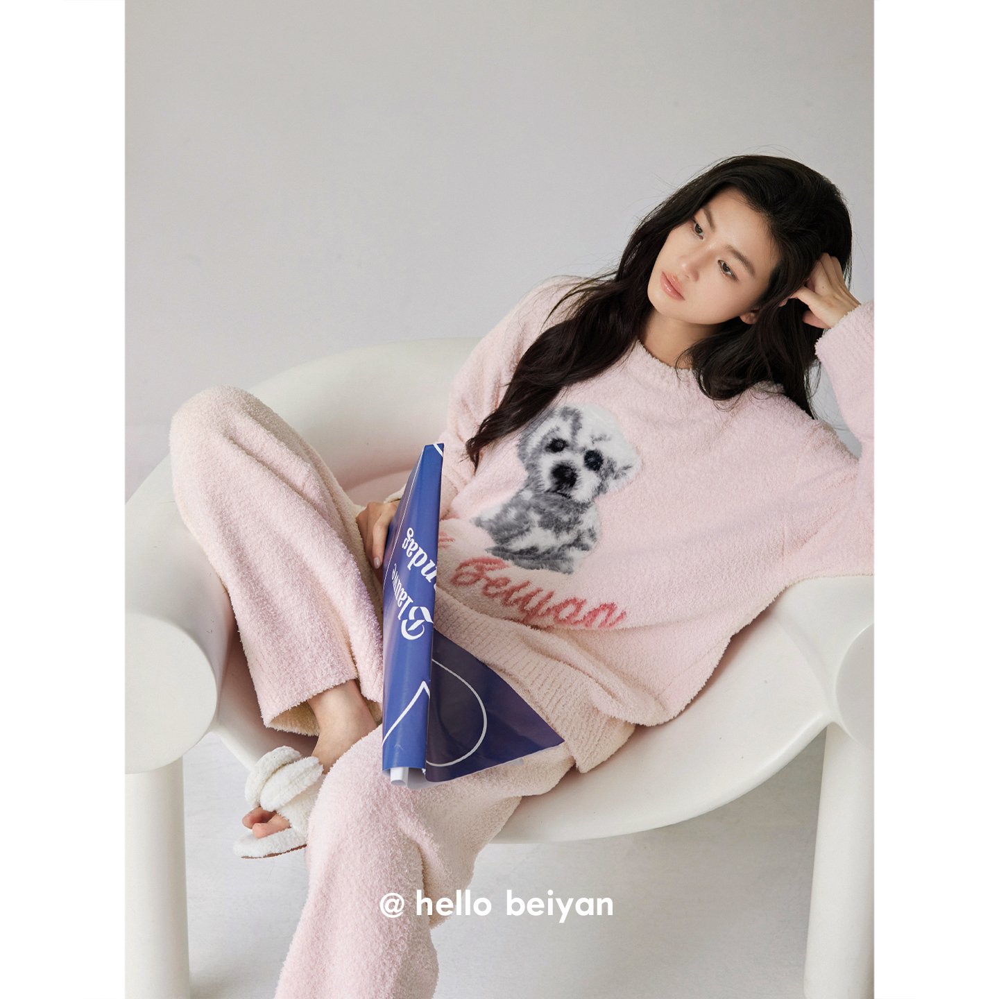 贝妍女冬甜美可爱保暖半边绒睡衣