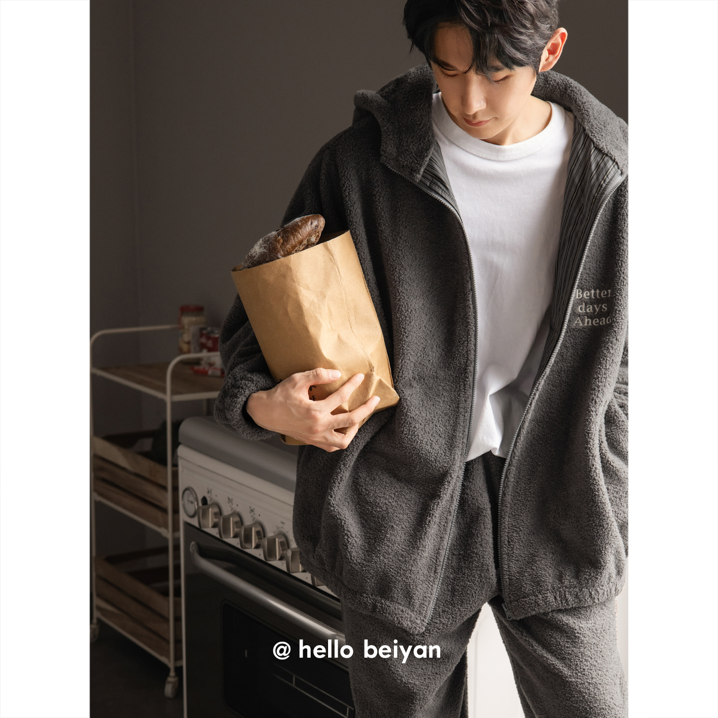 贝妍珊瑚绒睡衣男款冬季连帽运动风保暖家居服可外穿加厚加绒套装