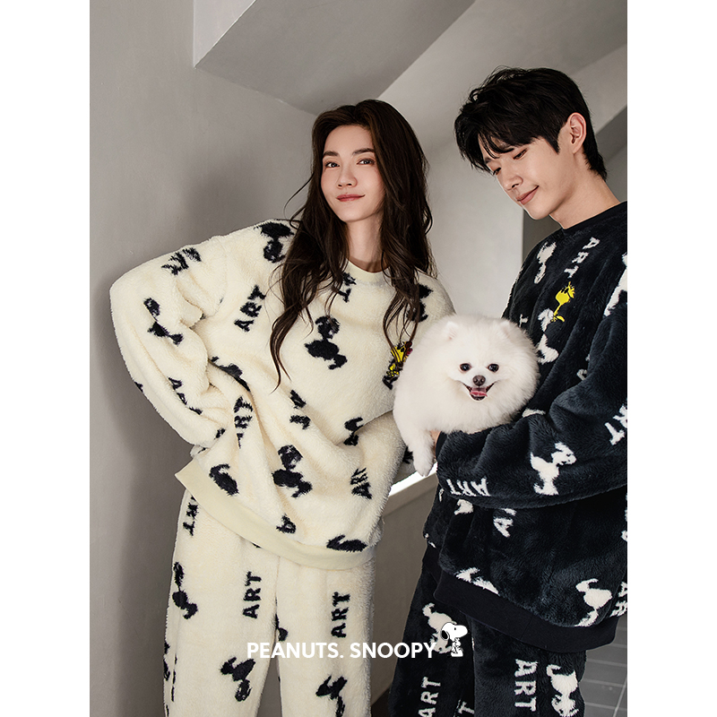 贝妍冬加厚珊瑚绒史努比情侣睡衣